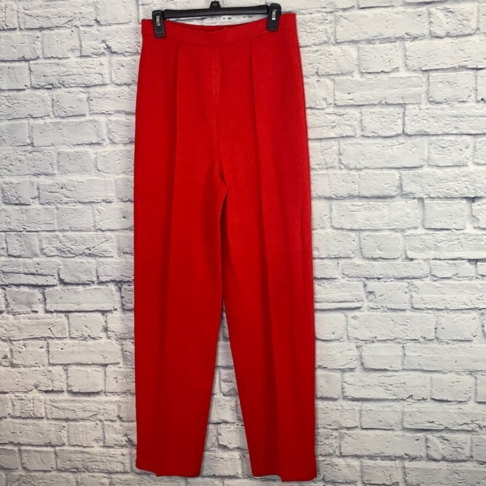 Vintage St. John Women Red Santana Knit High Rise Pants